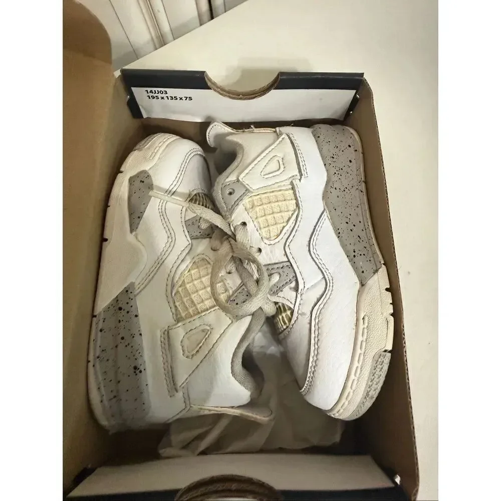 Air Jordan Toddler 4 Retro Leather Lace Up Sneaker Shoes White Oreo Size 7C